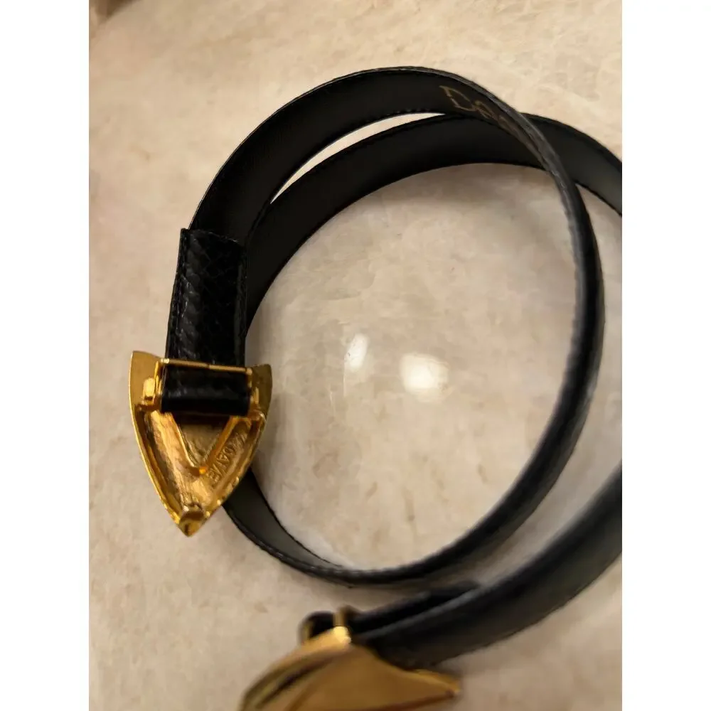 Vintage Dame black eelskin belt gold clip sz S